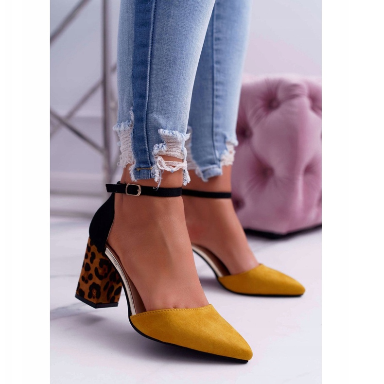 PS1 Kvinnors pumpar på en häl Leopard gul Ferri brun svart mångfärgad 2