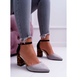 PS1 Kvinnors pumpar på en häl Leopard Grå Ferri brun svart 2