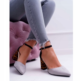 PS1 Kvinnors pumpar på en häl Leopard Grå Ferri brun svart 1