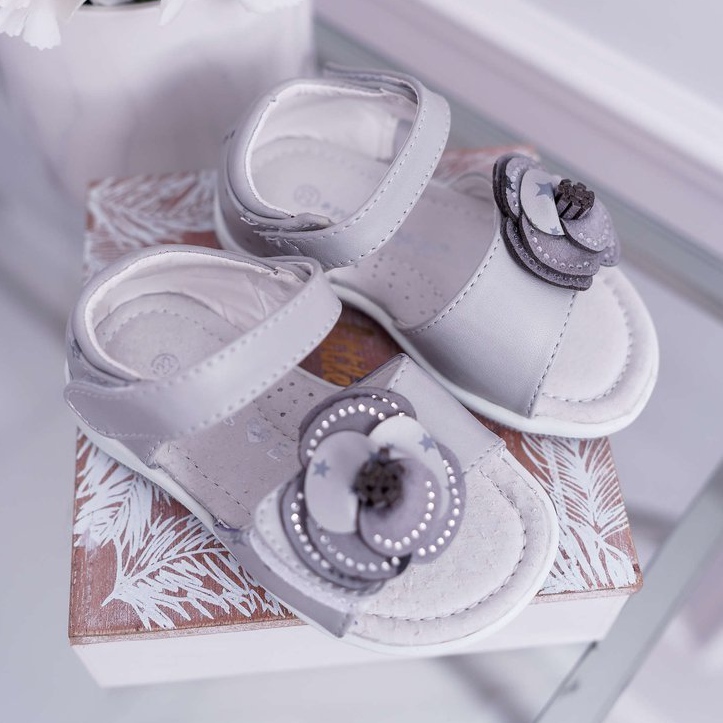 EVE Barnsandaler med kardborreband för flickor grå flamenco 1