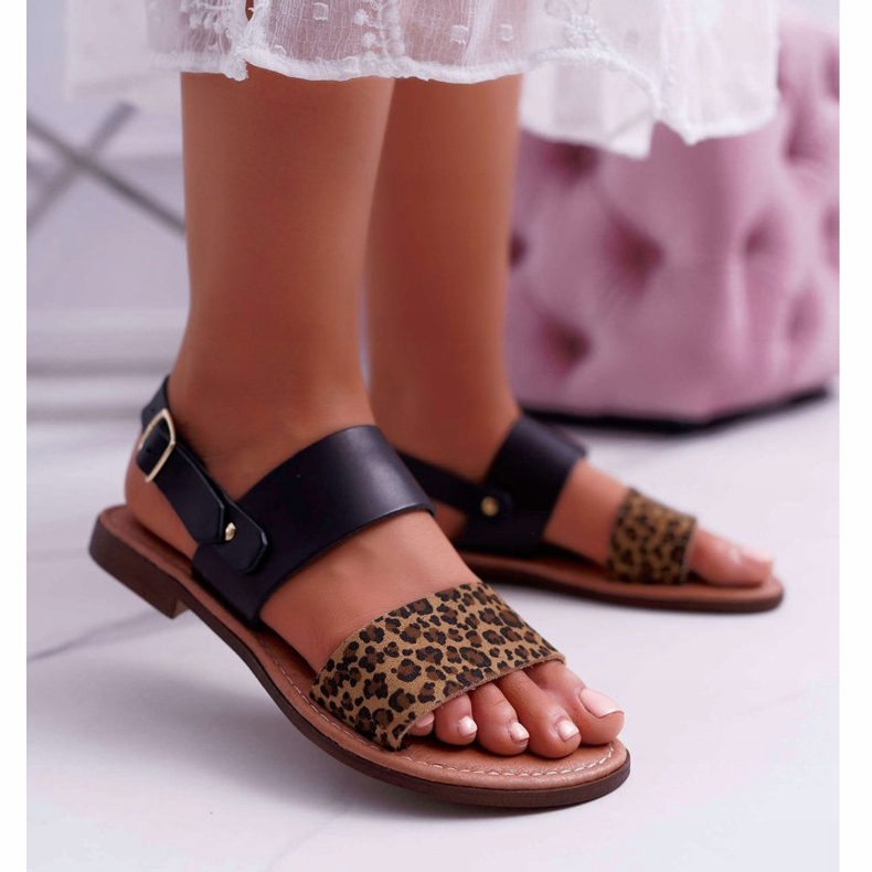 Kvinnors sandaler Maciejka Läder Leopard Svart IT001-03 / 00-0 1