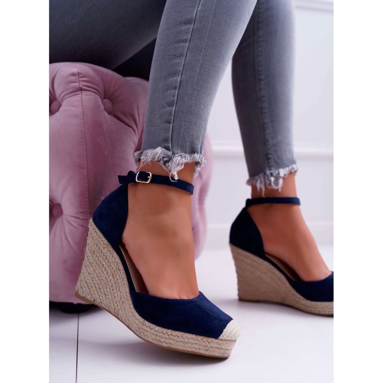 BUGO Sandaler för kvinnor på en kil Linne Marinblå Tammaris 1