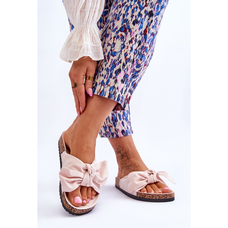 PS1 Beige tofflor för kvinnor med rosett Wendy Cork 2