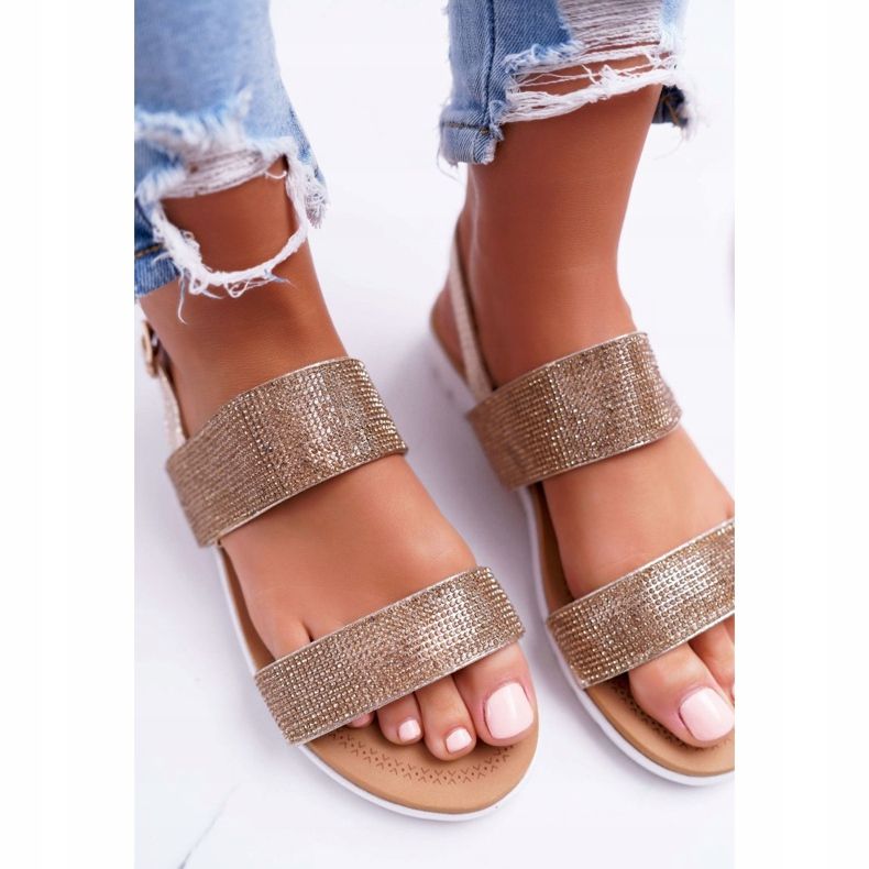 Lu Boo Golden Sandals för kvinnor med Cubic Zirconia Perfect gyllene 2