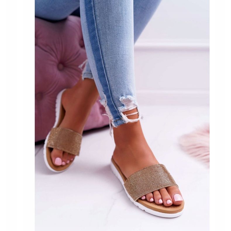 Lu Boo Tofflor med guldpalett för kvinnor gyllene 1