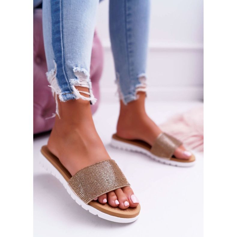 Lu Boo Tofflor med guldpalett för kvinnor gyllene 2