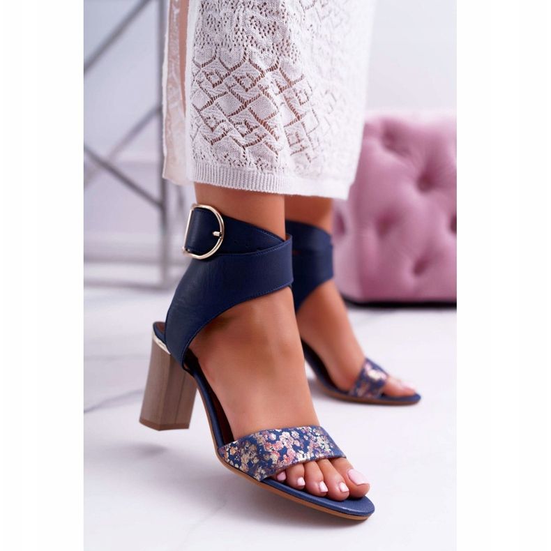 Läder Kvinnors sandaler Maciejka On a Heel Navy Blue 03597 marinblå 1