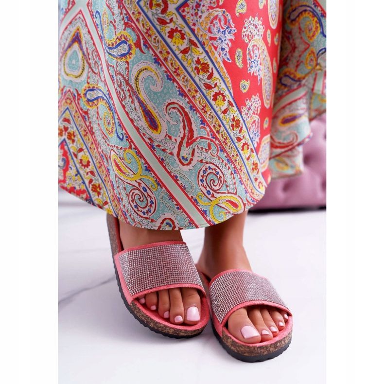 PS1 Dam tofflor på kork med korallkristaller rosa 2