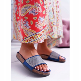 PS1 Dam tofflor på kork med marinblå kristaller 1