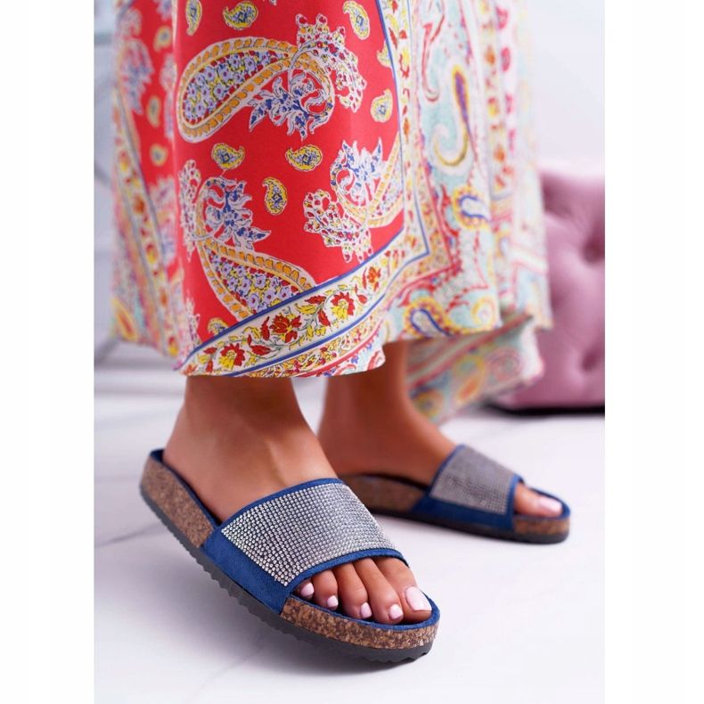 PS1 Dam tofflor på kork med marinblå kristaller 1