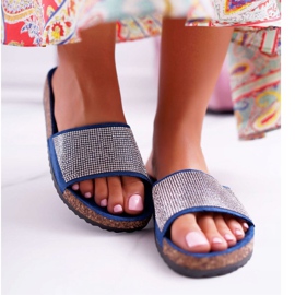 PS1 Dam tofflor på kork med marinblå kristaller 2