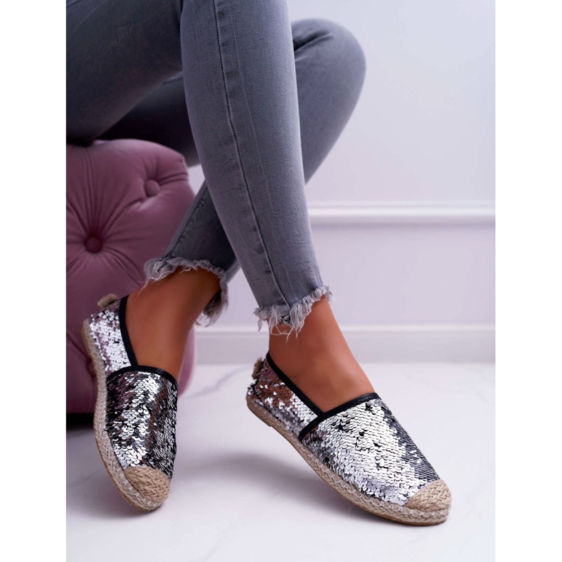 Kvinnors Espadrilles Lu Boo Silver Paljetter Destino grå 2