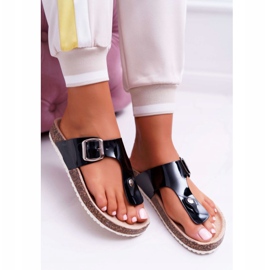 SEA Dam Tofflor Flip-flops På svartlackerad svart palett 2