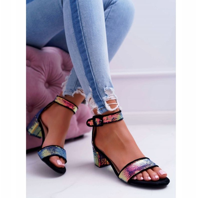 Kvinnors sandaler med hög klack Lu Boo Iriserande paljetter Svart Tindal 1