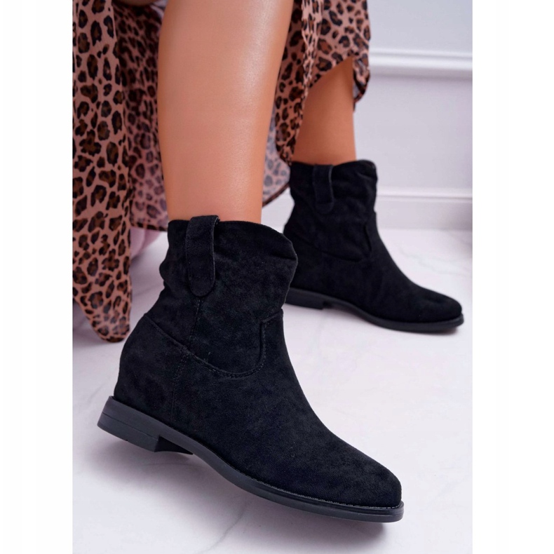 SEA Kvinnors stövlar på kil platt klack varm över fotleden Svart Demini 2