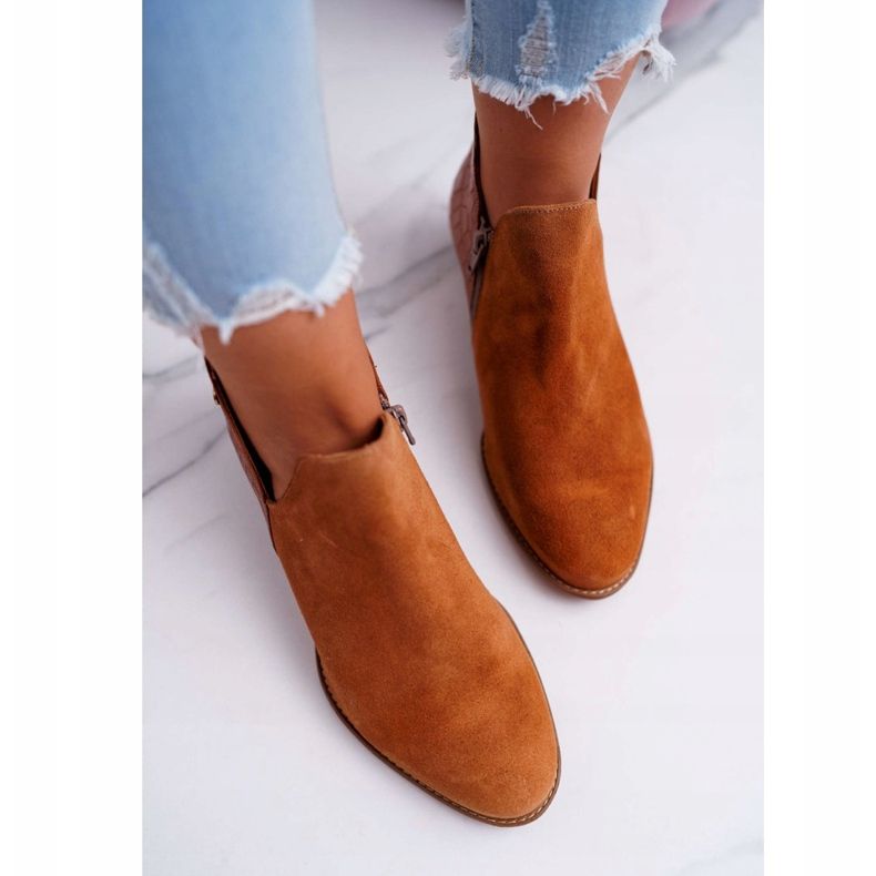 Flatstövlar för kvinnor Maciejka Höstläder Röd 04091-29 brun 2