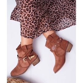 FRBS Kvinnors stövlar på platta hälsko cowboystövlar med ett spänne Camel Ewella brun 2