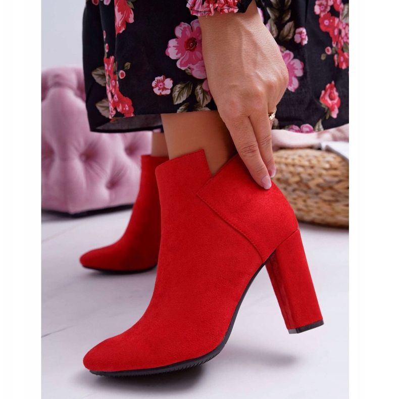 Vinceza Dam stövlar på hälen mocka röd volang 1