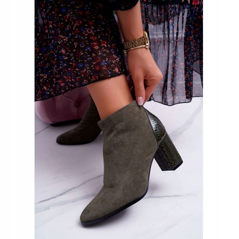 S.Barski Kängor i mocka för kvinnor på en högklackad Khaki Ferrous kaki 2