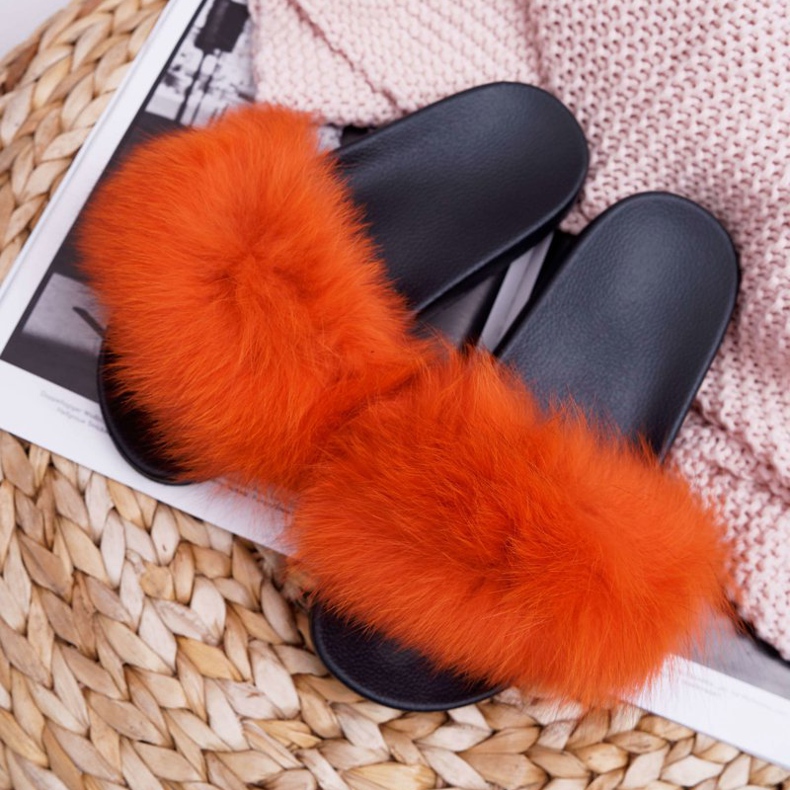 Tofflor för kvinnor med Natural Fur Orange Naturis 1