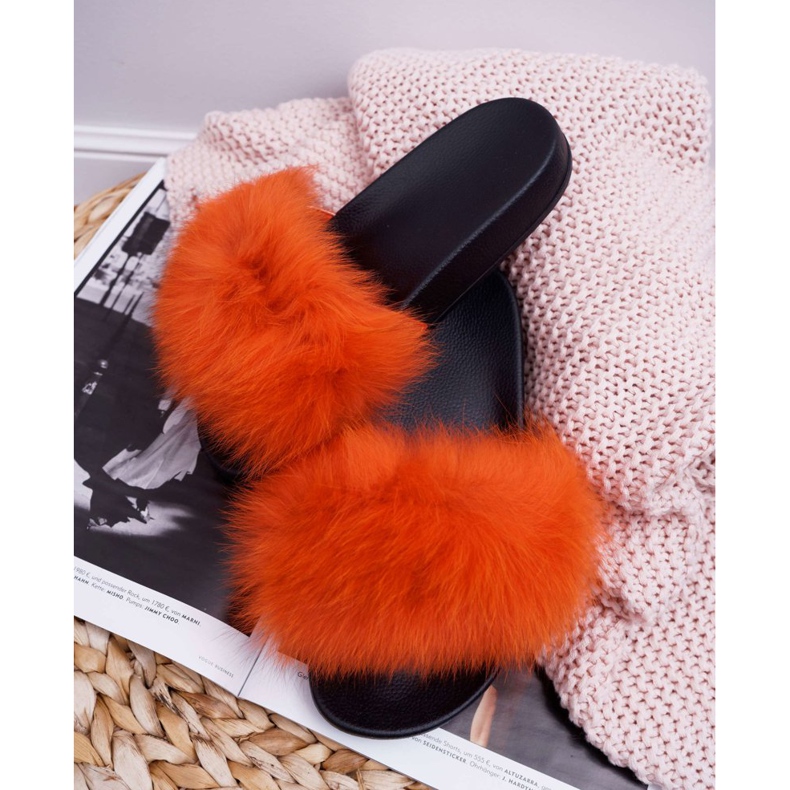 Tofflor för kvinnor med Natural Fur Orange Naturis 2