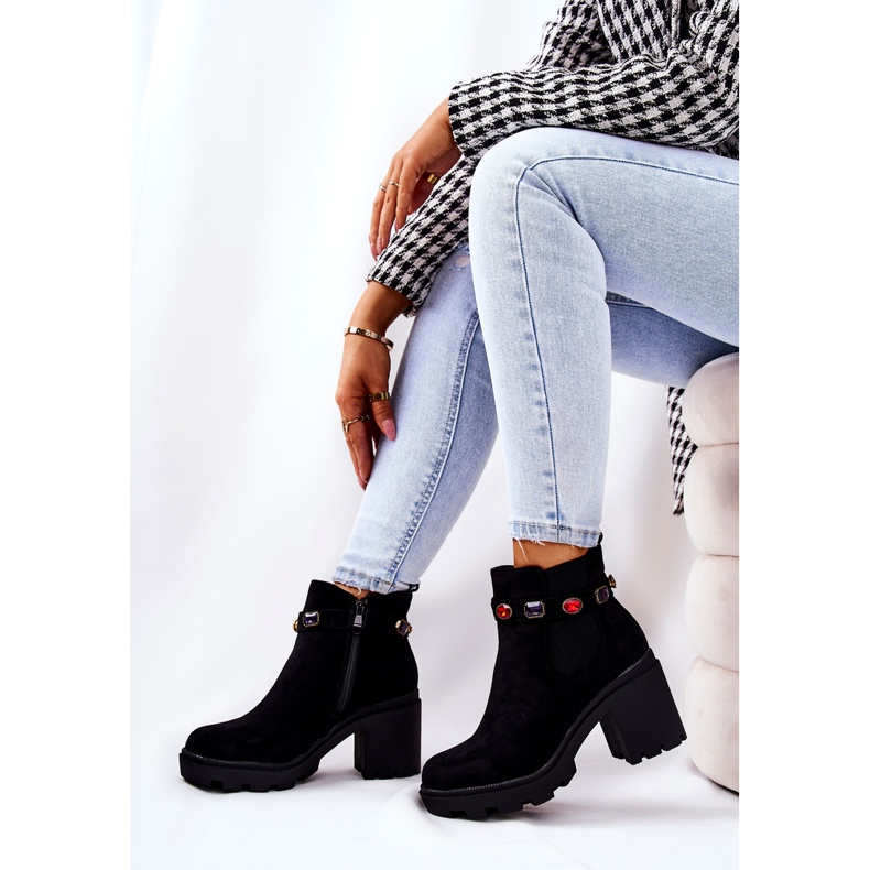 SEA Kvinnors stövlar på häl med kristaller svart Macbeth 1