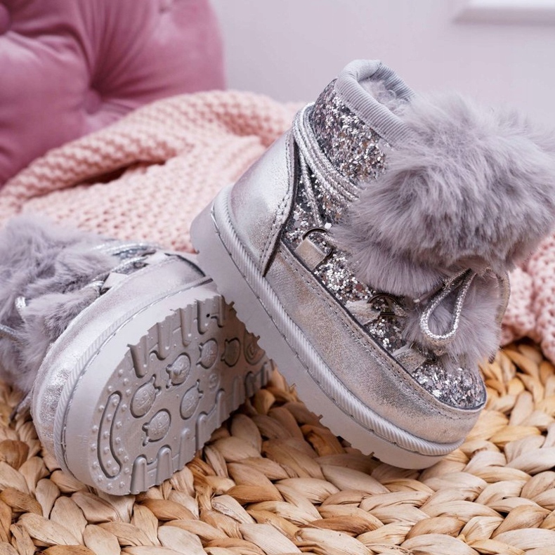 FRROCK Barns snöskor med pälssilver Minnie Mouse grå 1