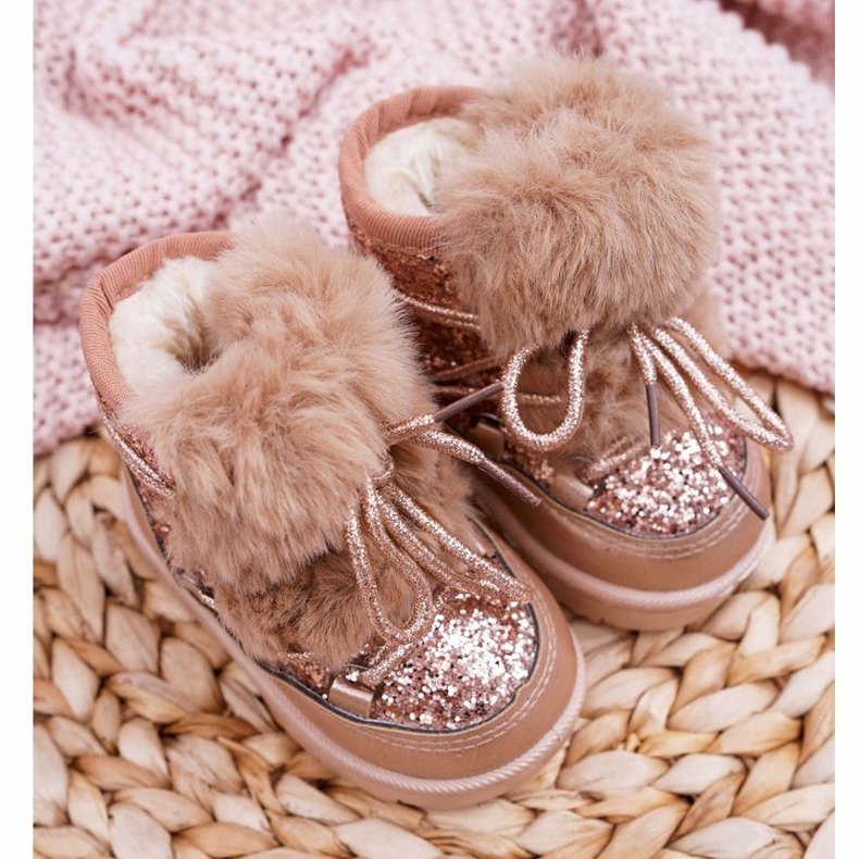FRROCK Barns snöskor med päls Champagne Minnie Mouse rosa 2