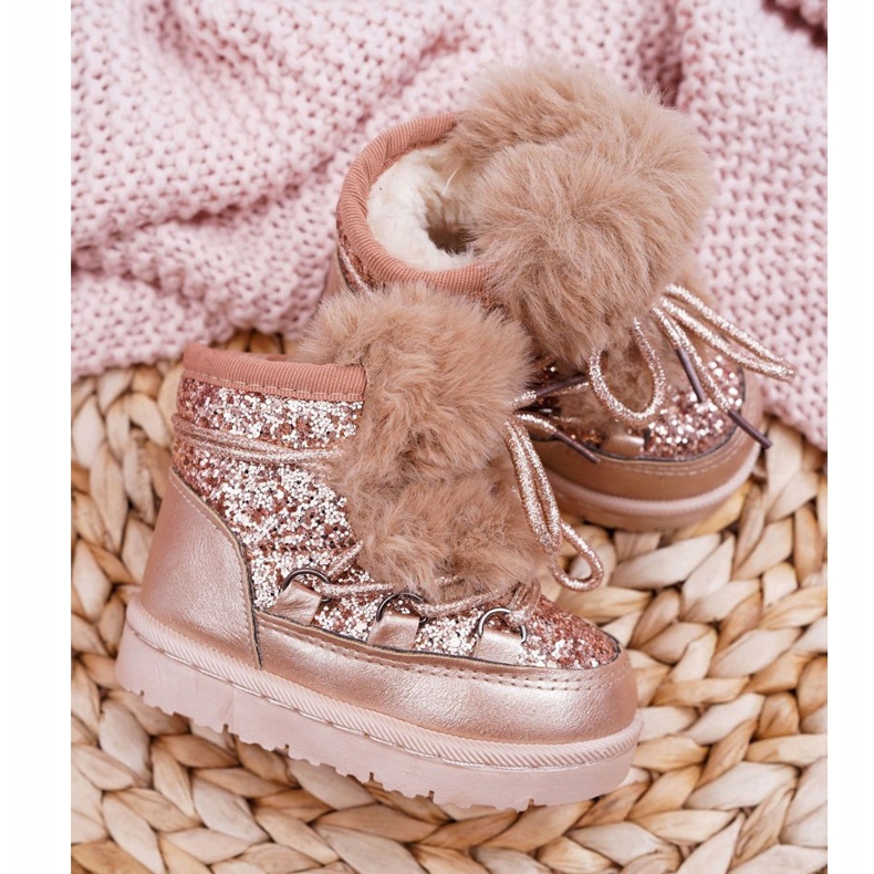 FRROCK Barns snöskor med päls Champagne Minnie Mouse rosa 1