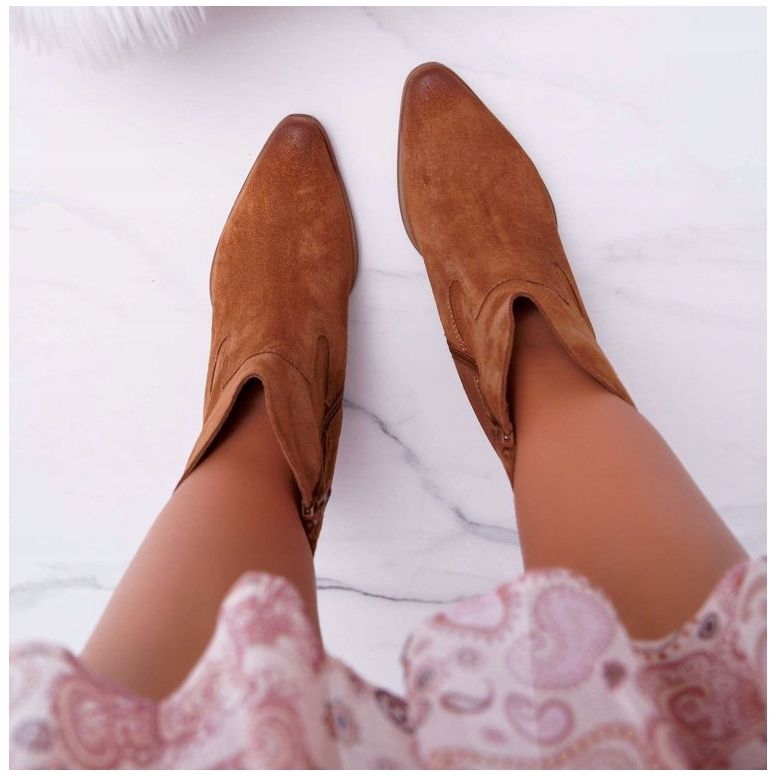 Damskor på högklackat läder mocka cognac Nicole 2433 brun 2