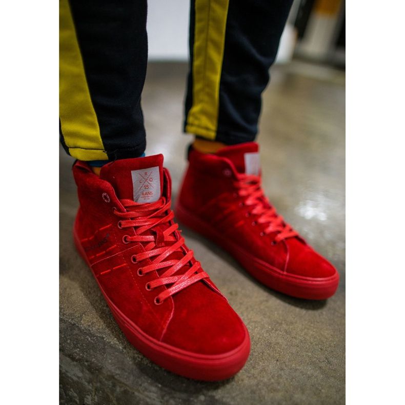 Herr Sneakers High Cross Jeans Läder Mocka Röd EE1R4055C 2