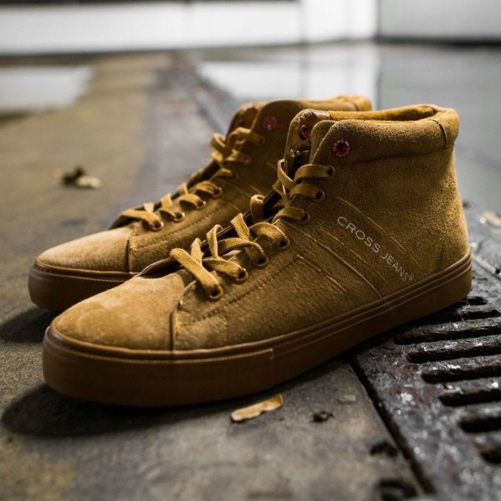 Herr Sneakers High Cross Jeans Läder Mocka Camel EE1R4054C brun 2