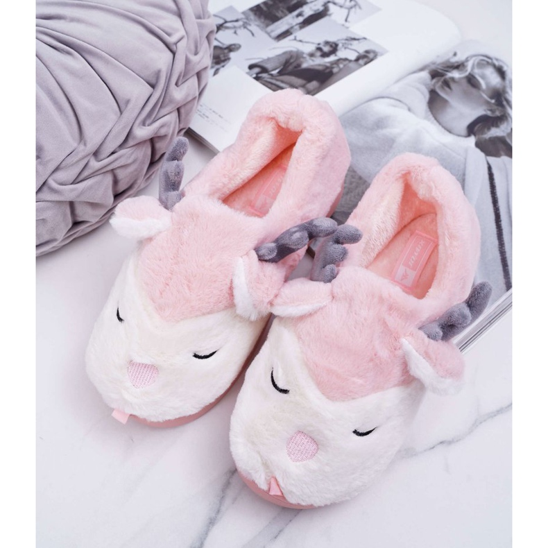 BUGO Tofflor för kvinnor med päls, ren, renrosor rosa 1