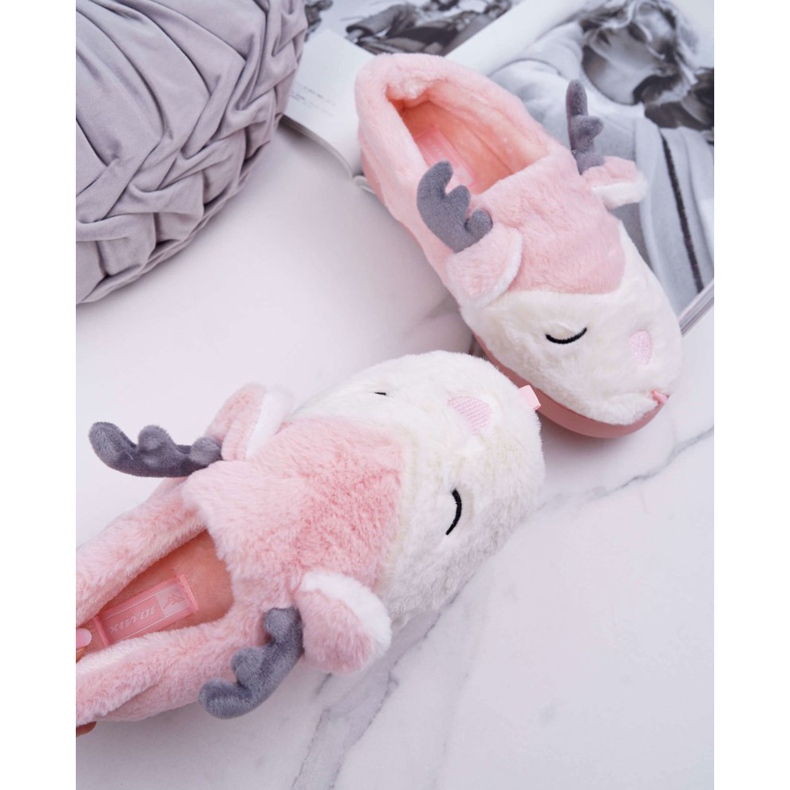 BUGO Tofflor för kvinnor med päls, ren, renrosor rosa 2