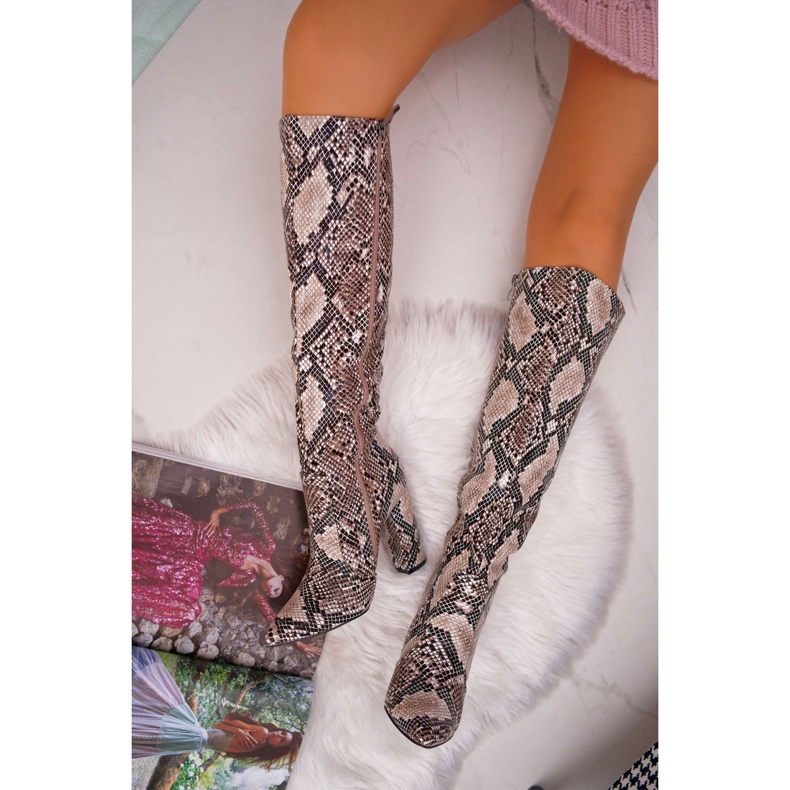 FRGIV Damskor på högklackad ormskinn beige brun 1