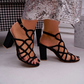 SEA Kvinnors sandaler på en klack Glitter Svart Gete 2