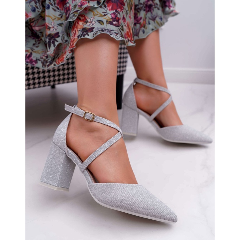 SEA Kvinnors pumps på en klack Glitter Silver Perset grå 1