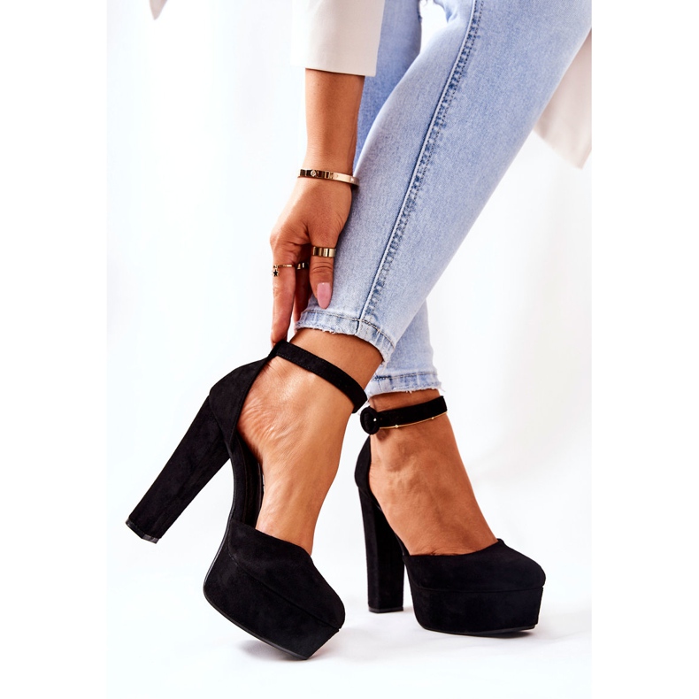 SEA Kvinnors pumpar på en klack Plattform Mocka Svart Netel 1