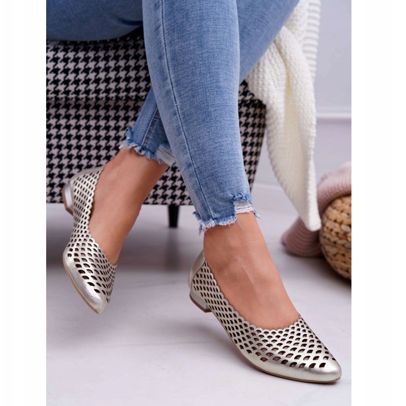 Exquisite Kvinnors guldläderballerinor utsökta 1107/1 gyllene 2