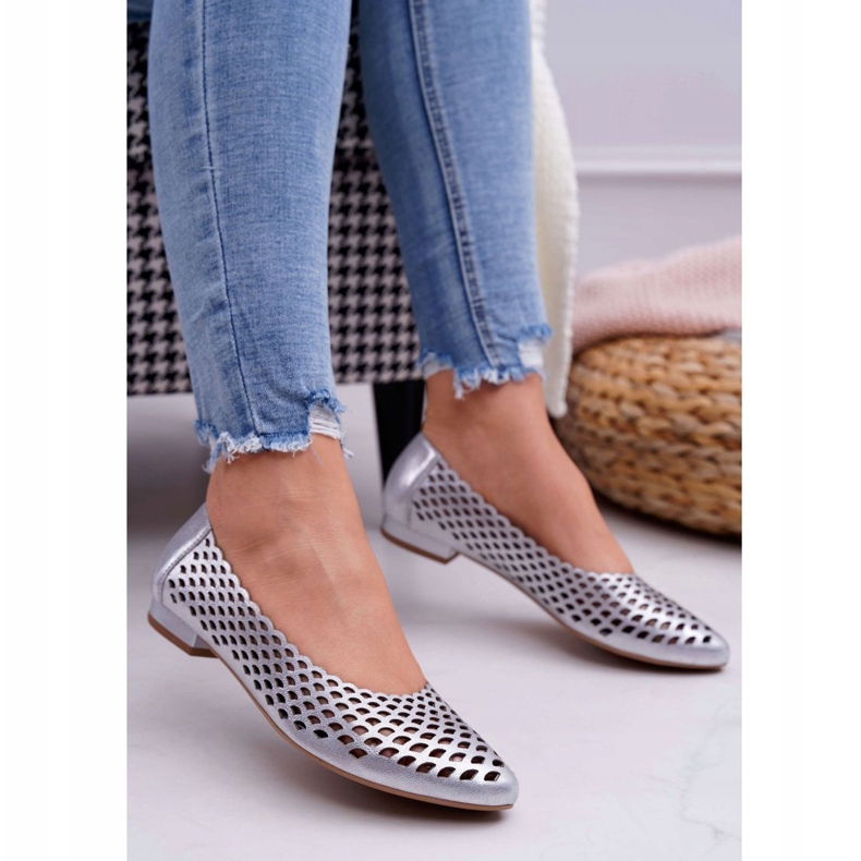 Exquisite Kvinnors Ballerinas Silverläder Utsökt 1107/1 grå 1