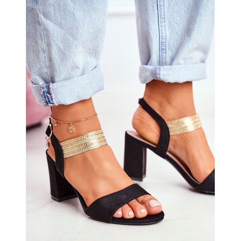 S.Barski Kvinnors sandaler på hälen mocka svart njuta 1