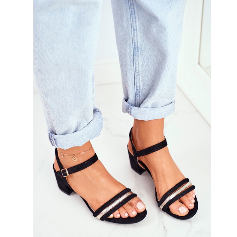 S.Barski Kvinnors sandaler på häl med glitter svart Wixi 2