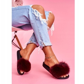 Tofflor för kvinnor med naturlig päls Mörkröd Naturis 1