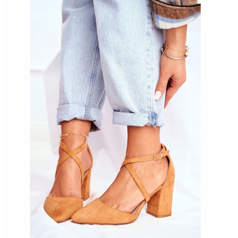 PS1 Kvinnors pumpar på en häl i Spitz Camel Traffic brun 1