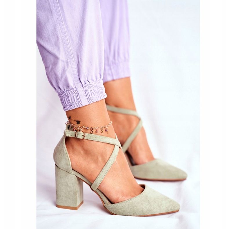 PS1 Kvinnors pumpar på en klack med spetsgrön trafik mångfärgad 2