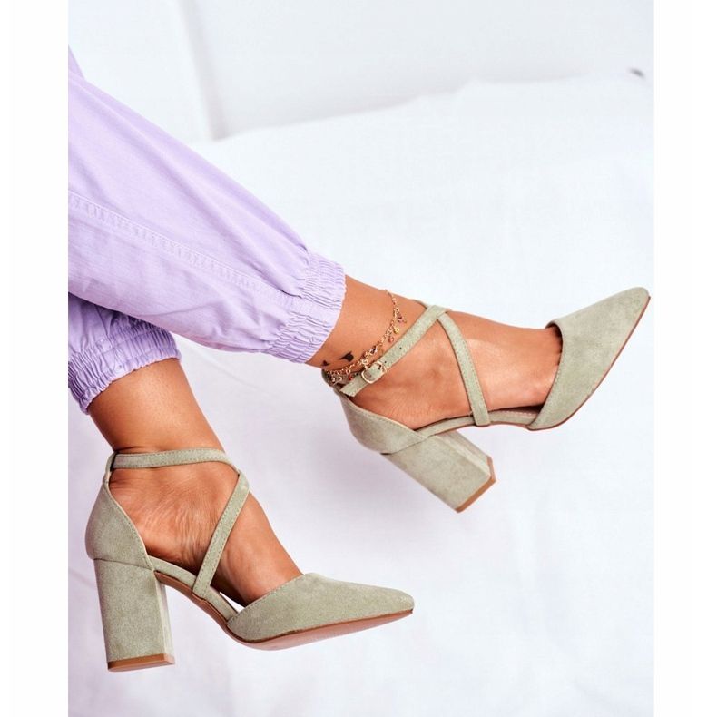 PS1 Kvinnors pumpar på en klack med spetsgrön trafik mångfärgad 1