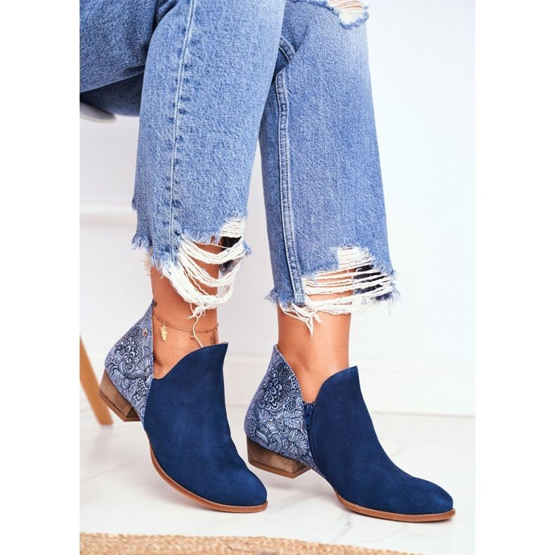 Flatstövlar för kvinnor Maciejka Vårläder Marinblått 04091-47 1