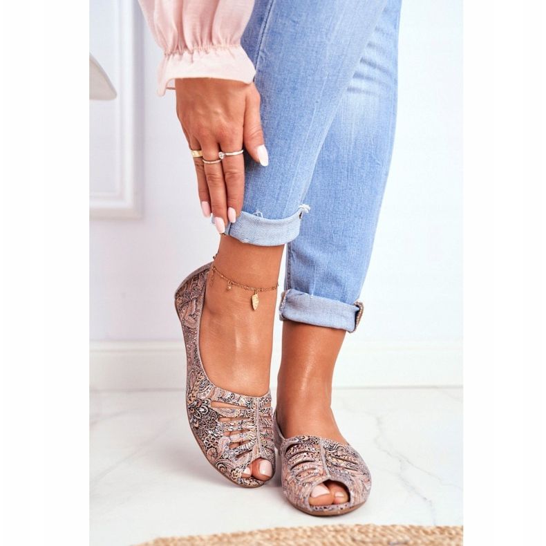 Ballerinas för kvinnor Maciejka läderbrunt med mönster 03497-21 mångfärgad 1