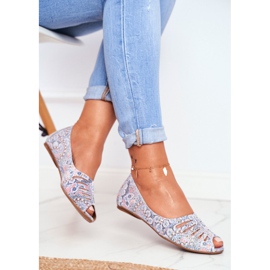 Ballerinas för kvinnor Maciejka läder vitt och blått med mönster 03497-13 mångfärgad 2