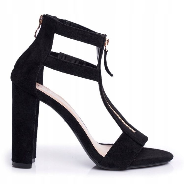 PS1 Kvinnors sandaler på hälen mocka svart dårskap 1